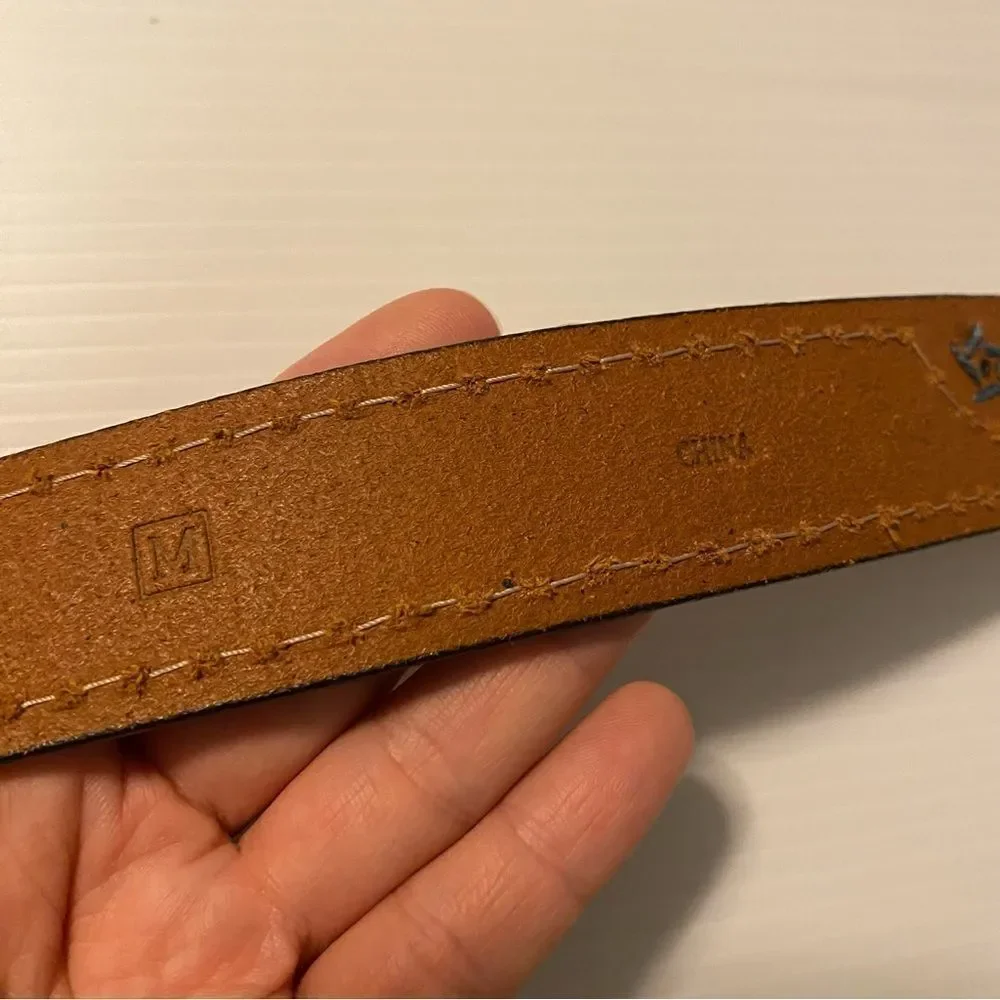Genuine Leather womans Belt Brown thick stitch embroidery star western cowboy M